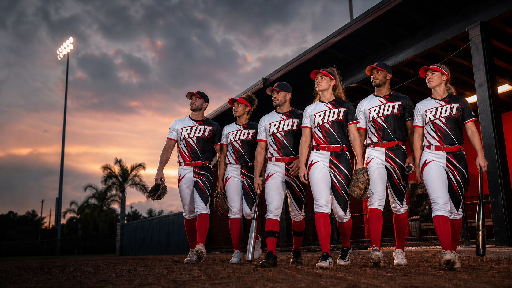 Riot athletes in custom uniforms