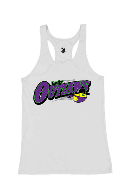 Lady Outlaws dri fit white racerback