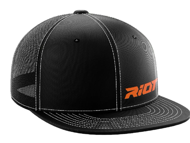 Black/Black Hat (404M) with Orange Riot Logo