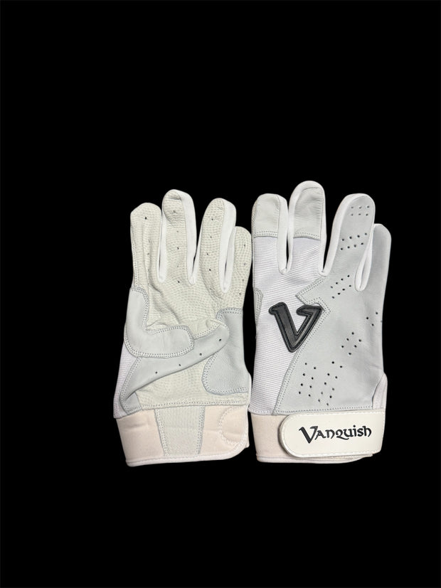 Vanquish white w/black short cuff batting gloves