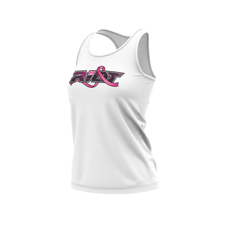 **NEW** White Women's Racerback with Breast Cancer Awareness Riot Logo