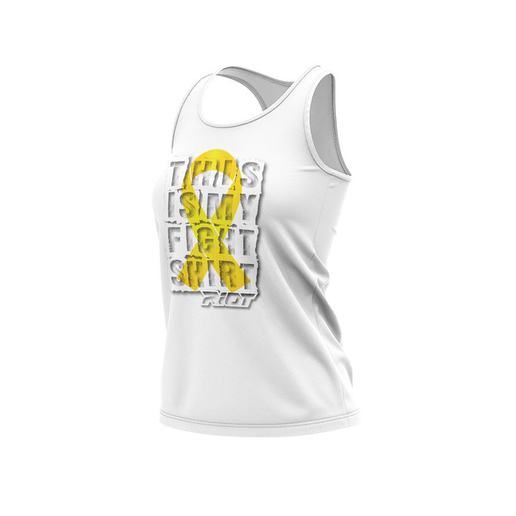 **NEW** White Women's Racerback Fight Shirt Riot Logo (choose your ribbon color)