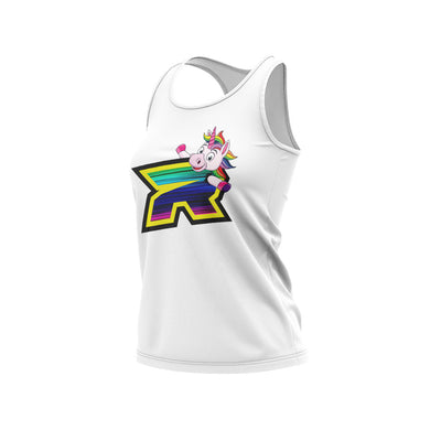 White Women's Racerback with Unicorn Riot Logo