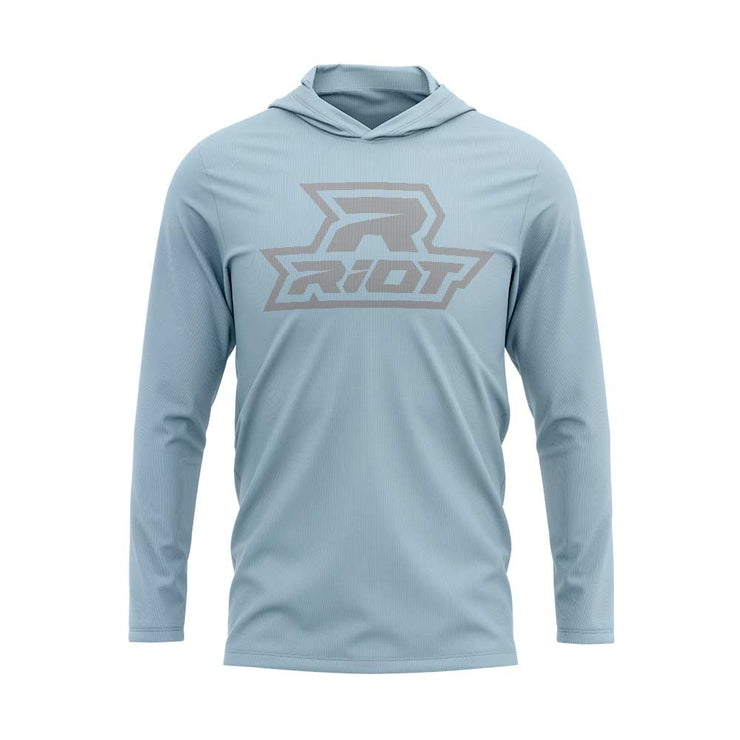 Ice Blue Hooded Long Sleeve Shirt with Riot Logo - Choose your Logo