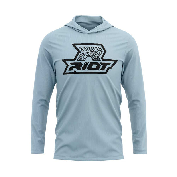 Ice Blue Hooded Long Sleeve Shirt with Riot Logo - Choose your Logo