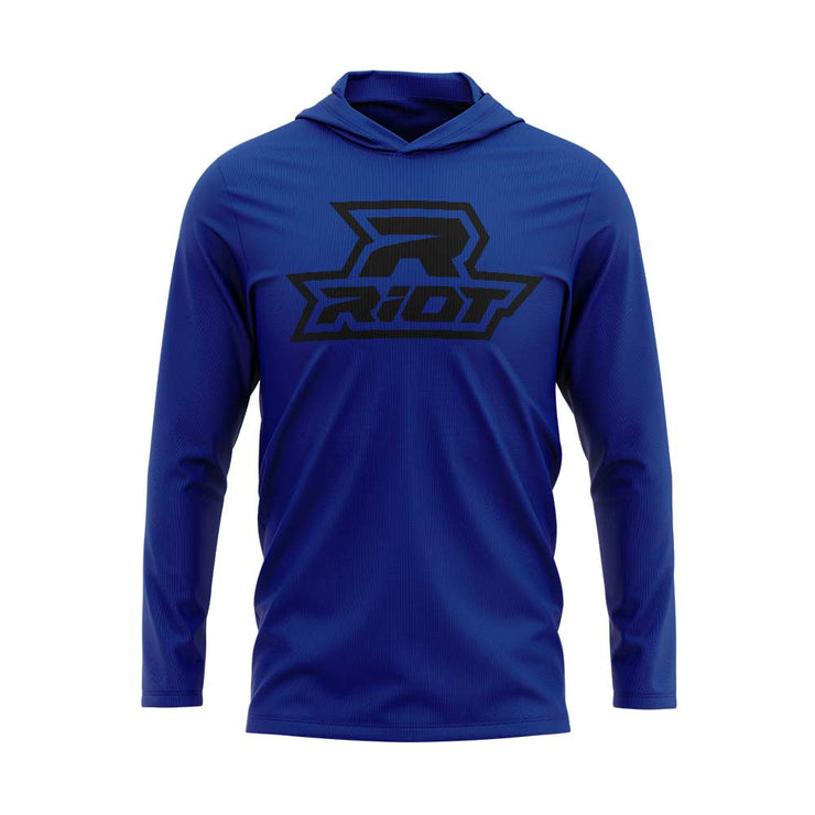 Royal Blue Hooded Long Sleeve Shirt with Black Riot Logo