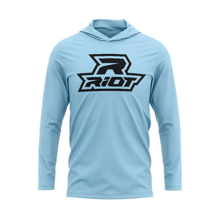 Sky Blue Hooded Long Sleeve Shirt with Riot Logo - Choose your Logo