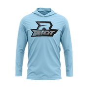 Sky Blue Hooded Long Sleeve Shirt with Riot Logo - Choose your Logo