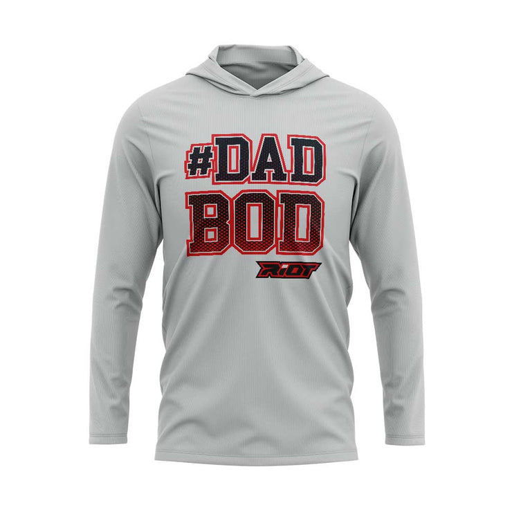 Silver Hooded Long Sleeve Shirt with Riot #DadBod Logo