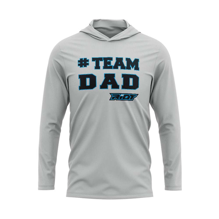 Silver Hooded Long Sleeve Shirt with Riot #Team Dad Logo