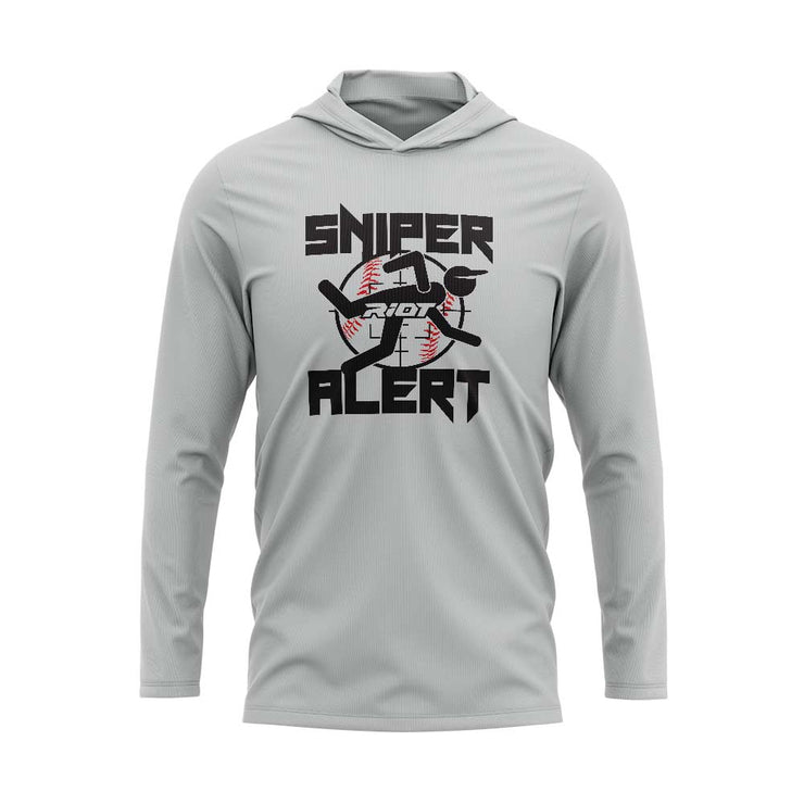 Silver Hooded Long Sleeve Shirt with Sniper Riot Logo