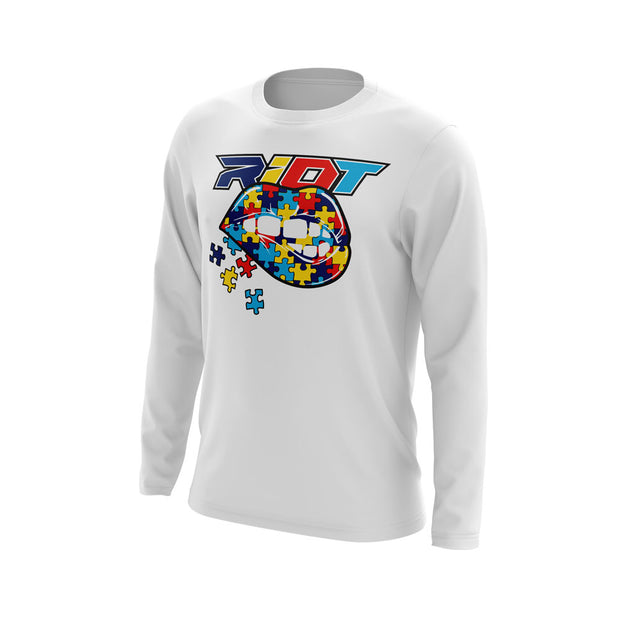 White Long Sleeve with Autism Lips Riot Logo