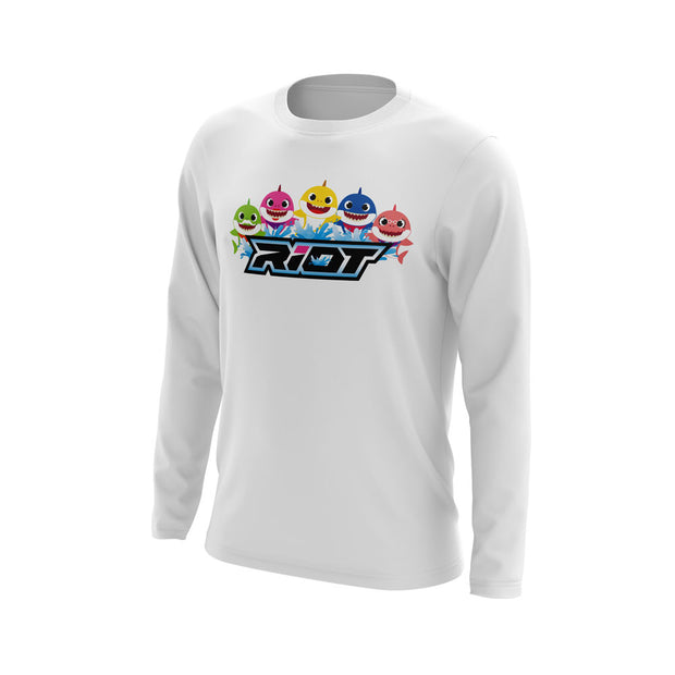 White Long Sleeve with Baby Shark Family Riot Logo