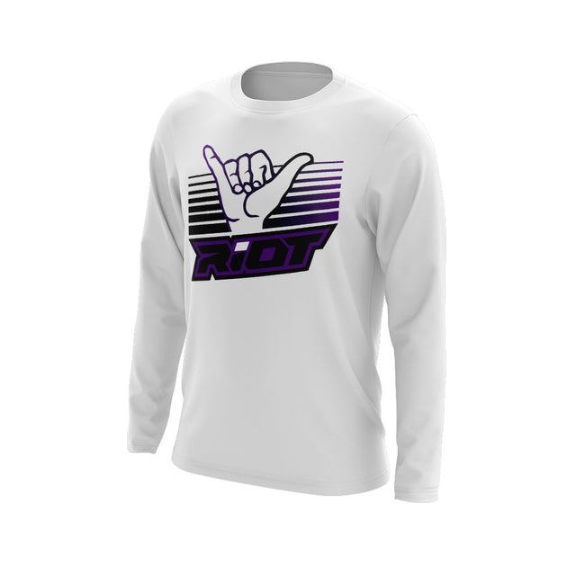 **NEW** White Long Sleeve with Shaka Hand Riot Logo (choose your logo ...
