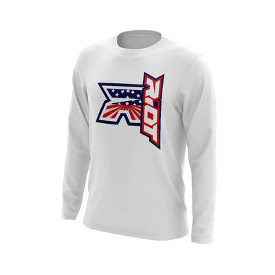 **NEW** White Triblend Long Sleeve with Stars Stripes Pattern Riot Logo