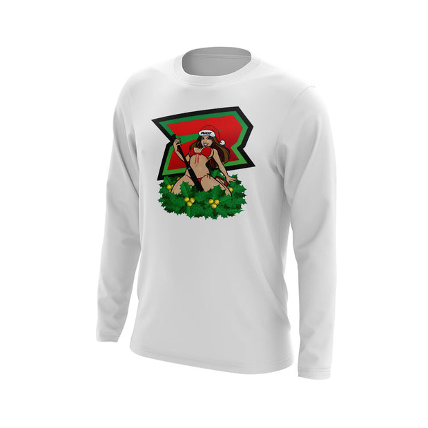 White Long Sleeve with Xmas Pinup Riot Logo