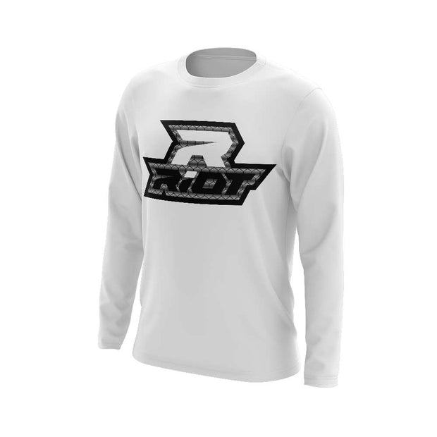 **NEW** White Triblend Long Sleeve with Hex Pattern Riot Logo