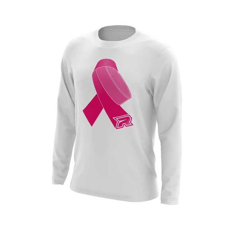 **NEW** White Triblend Long Sleeve with Hockey Ribbon Riot Logo - Choose your color ribbon