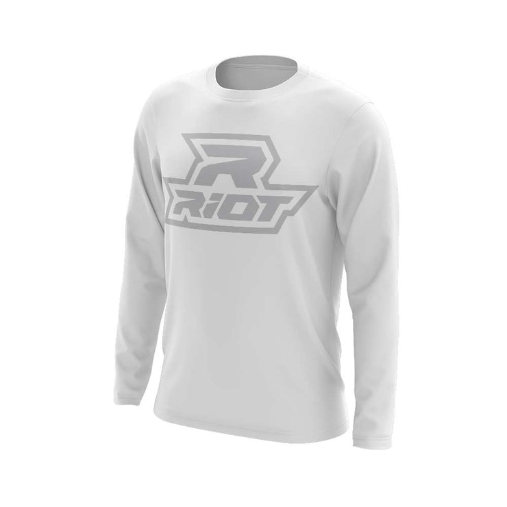 **NEW** White Triblend Long Sleeve with Silver Riot Logo