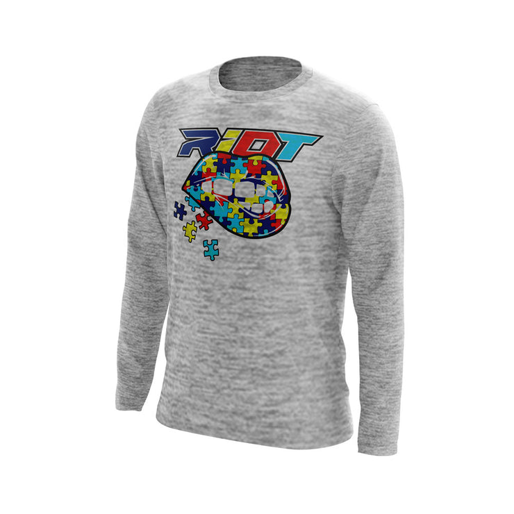 Silver Electric Long Sleeve with Autism Lips Riot Logo