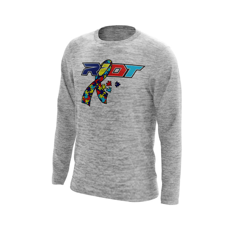Silver Electric Long Sleeve with Autism Ribbon Riot Logo