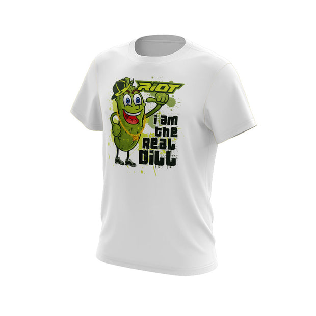 **NEW** White Short Sleeve Shirt with Real Dill Riot Logo