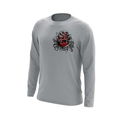Grey Long Sleeve Shirt with Halloween Bleeding Heart Riot Logo