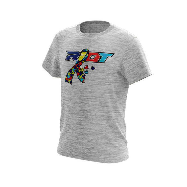 Silver Electric Short Sleeve with Autism Ribbon Riot Logo