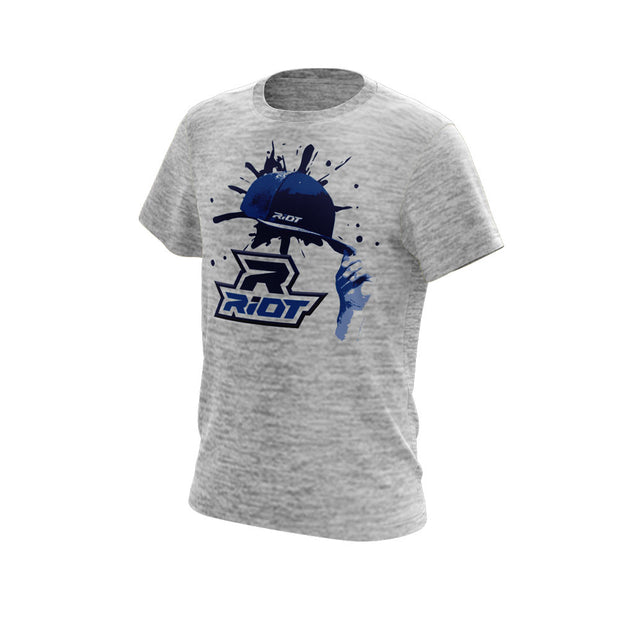 Silver Electric Short Sleeve with Blue Hat Riot Logo