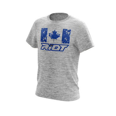 Silver Electric Short Sleeve with Canada Maple Leaf Blue Riot Logo