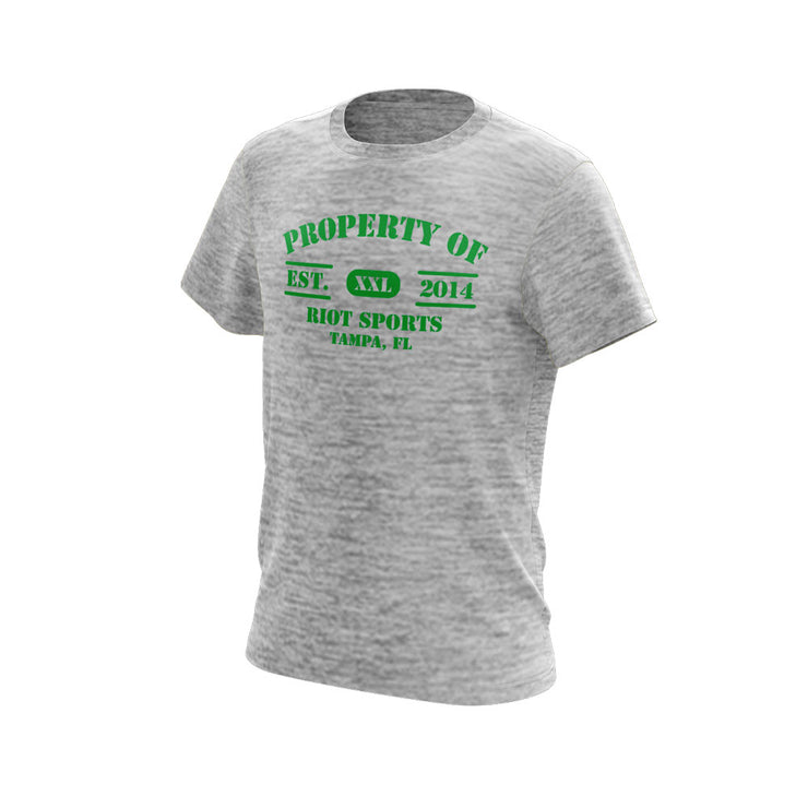 Silver Electric Short Sleeve with Property of Riot Logo (choose your logo color)