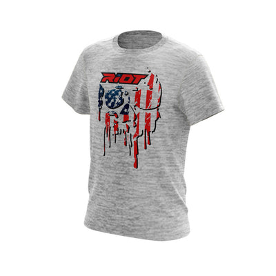 Silver Electric Short Sleeve with US Flag Skull Riot Logo