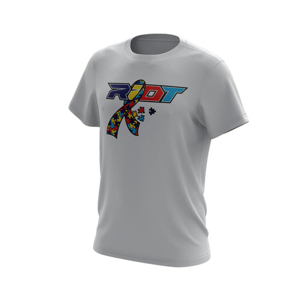 **NEW** Grey Short Sleeve with Autism Ribbon Riot Logo