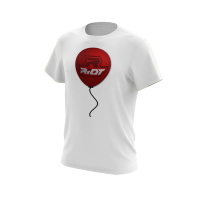 White Short Sleeve Shirt with Halloween Red Balloon Riot Logo