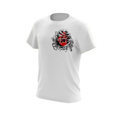 White Short Sleeve Shirt with Halloween Bleeding Heart Riot Logo