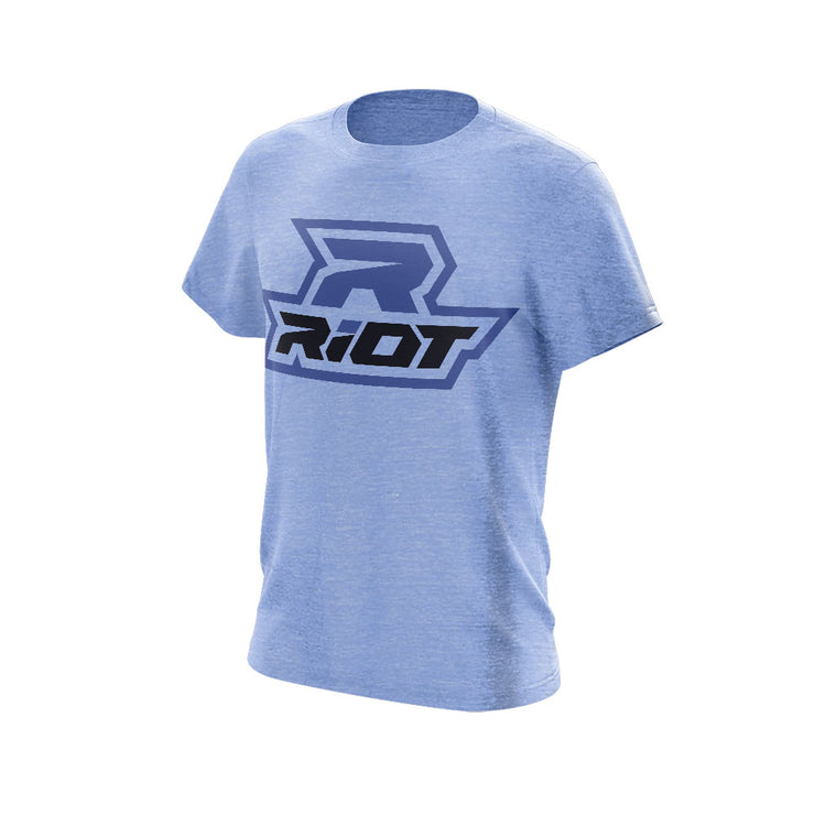 Heather Athletic Blue Triblend Short Sleeve with Black & Blue Riot Logo