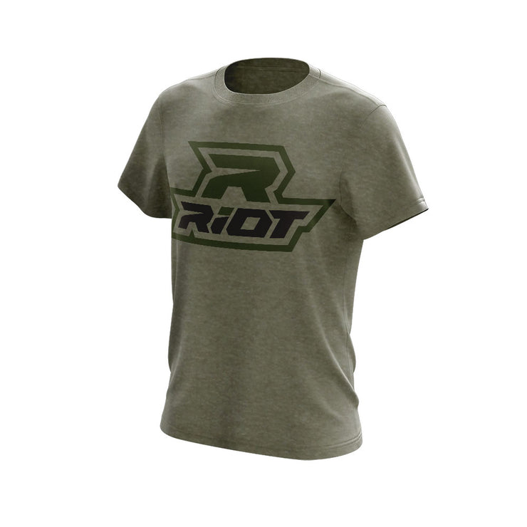 Heather Military Green Triblend Short Sleeve with Black & Green Riot Logo