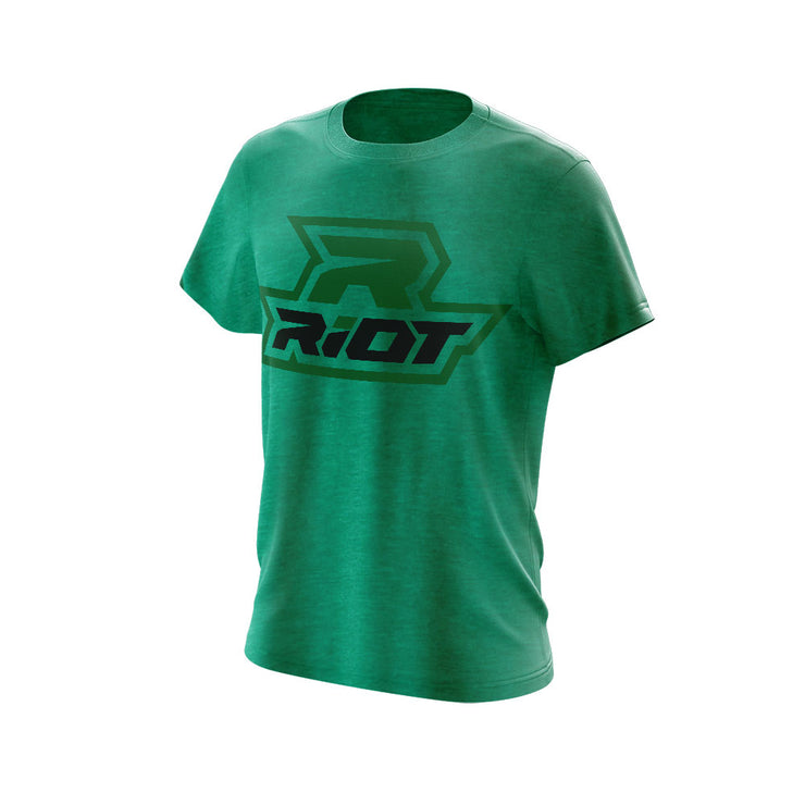 Heather Kelly Green Triblend Short Sleeve with Black & Green Riot Logo