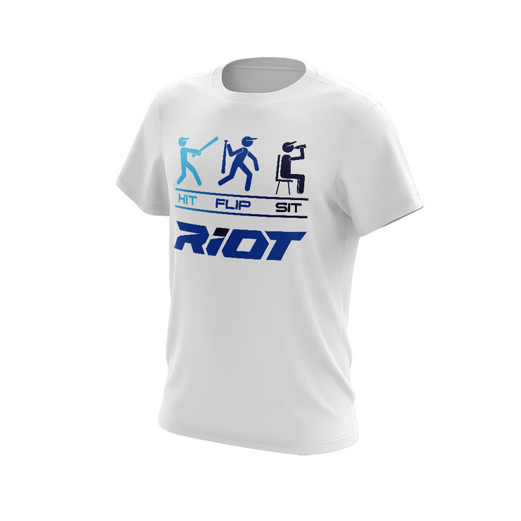 **NEW** White Short Sleeve Shirt with Hit Flip Sit Riot Logo - Choose your color logo