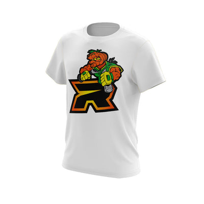 White Short Sleeve Shirt with Halloween Pumpkin Baller Riot Logo