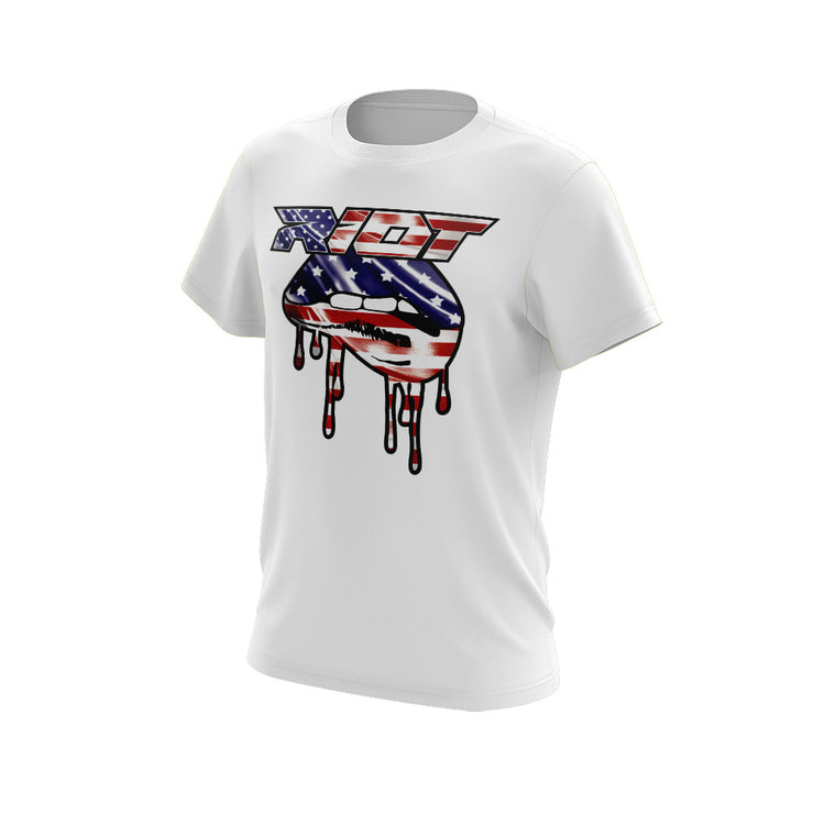 White Short Sleeve with USA Lips Riot Logo