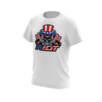 White Short Sleeve with USA Skull & Guns Riot Logo
