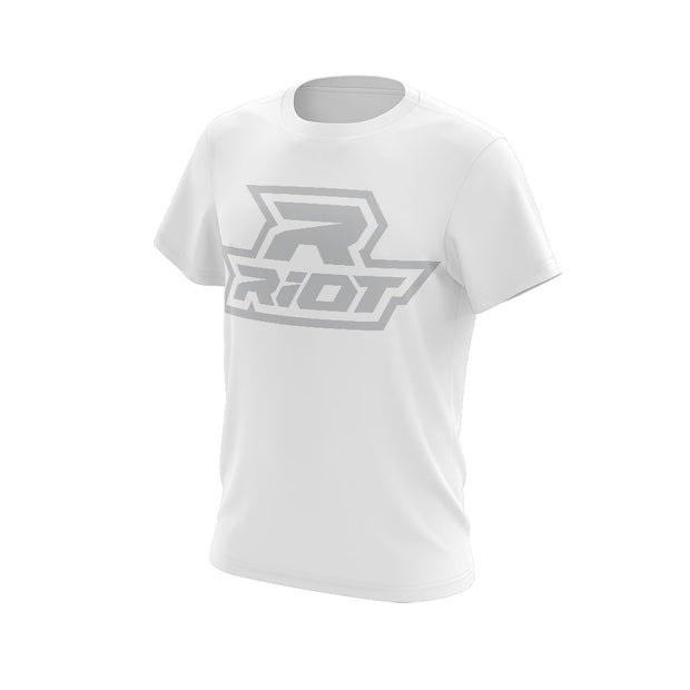 White Triblend Short Sleeve with Silver Riot Logo