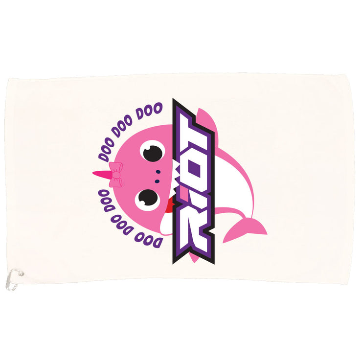 White Game Towel with Baby Shark Girl Riot Logo
