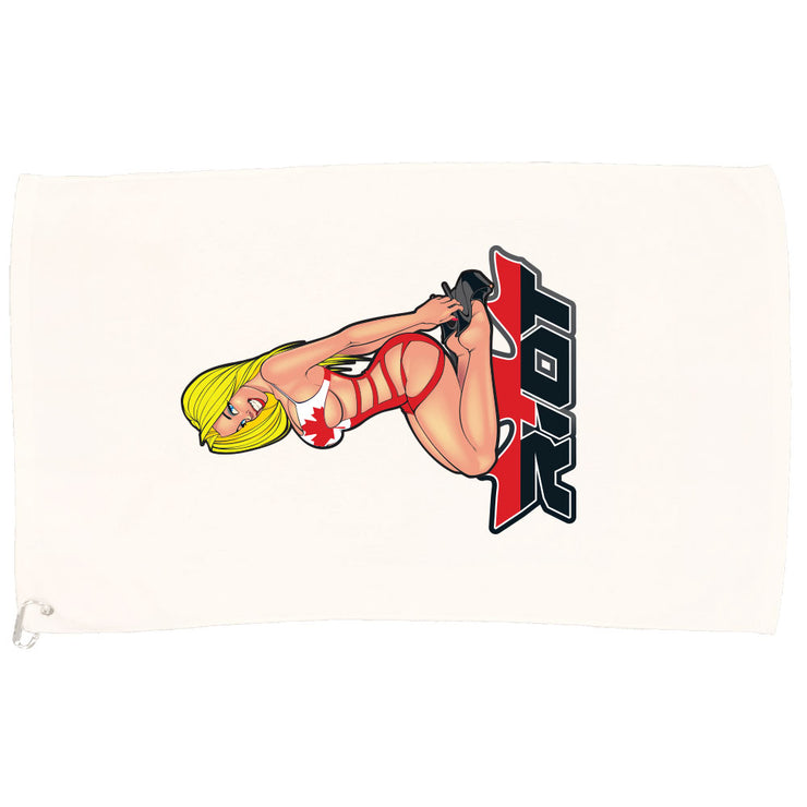 White Game Towel with Canada Pinup Riot Logo