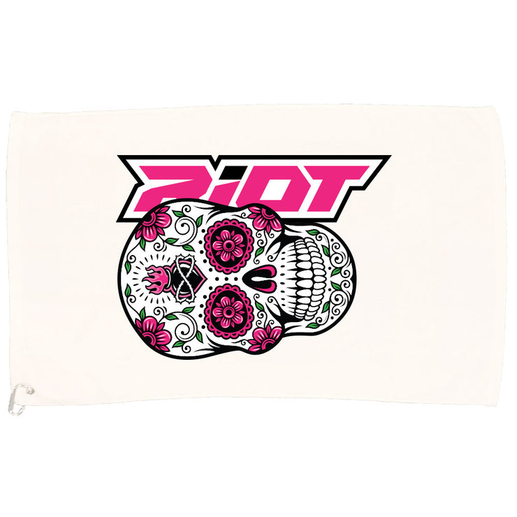 White Game Towel with Sugar Skull Riot Logo