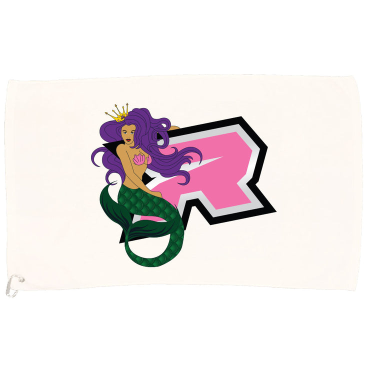 White Game Towel with Mermaid Pinup Riot Logo