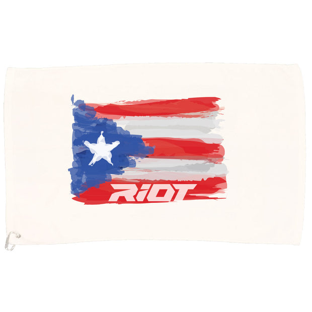White Game Towel with Riot Puerto Rico Watercolor Logo