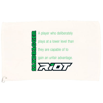 White Game Towel with Sandbagger Definition Riot Logo