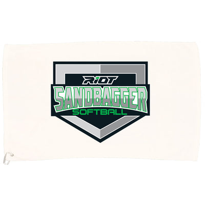White Game Towel with Sandbagger Riot Logo